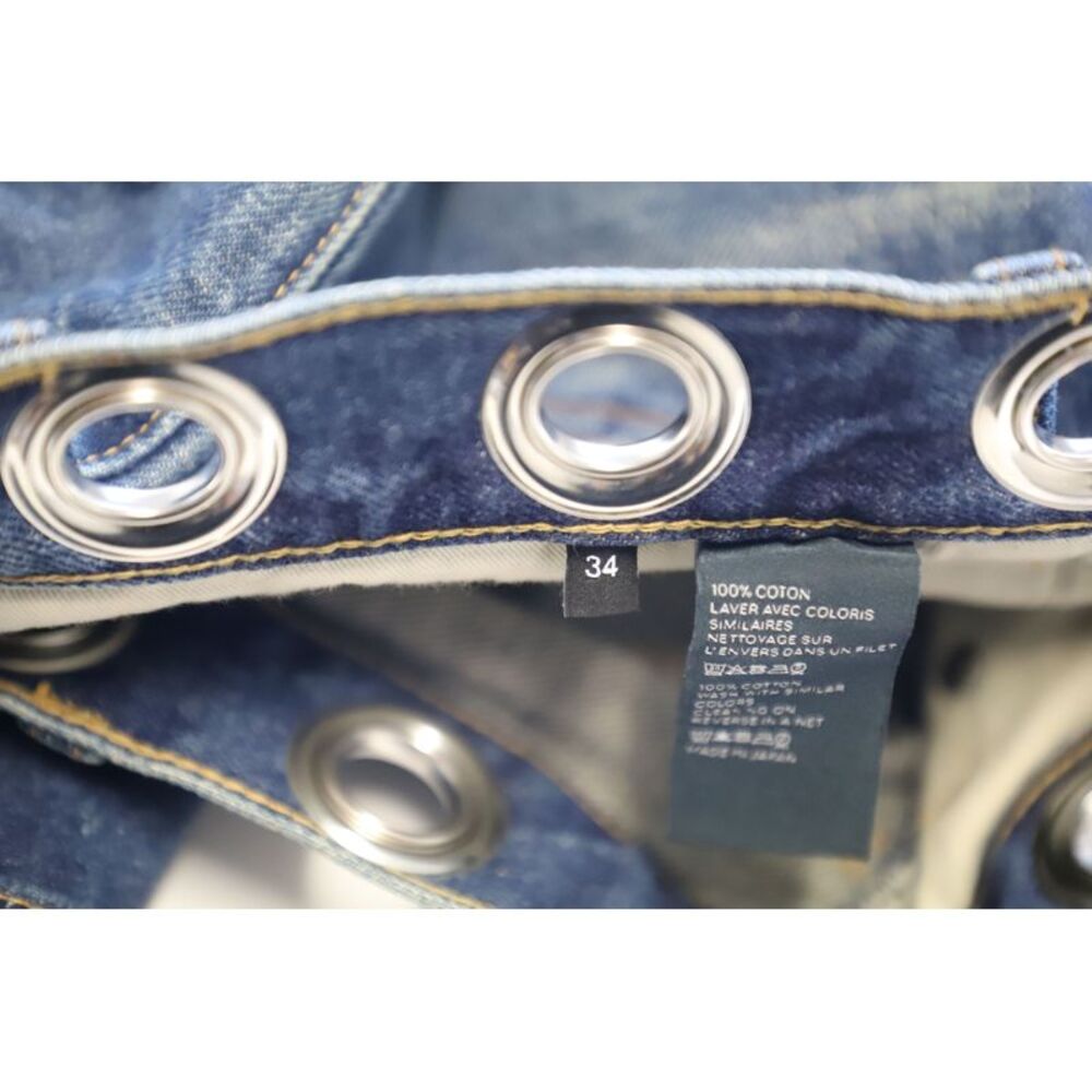 Celine Cropped Flared Jeans with Metal Grommets in Blue Cotton Denim